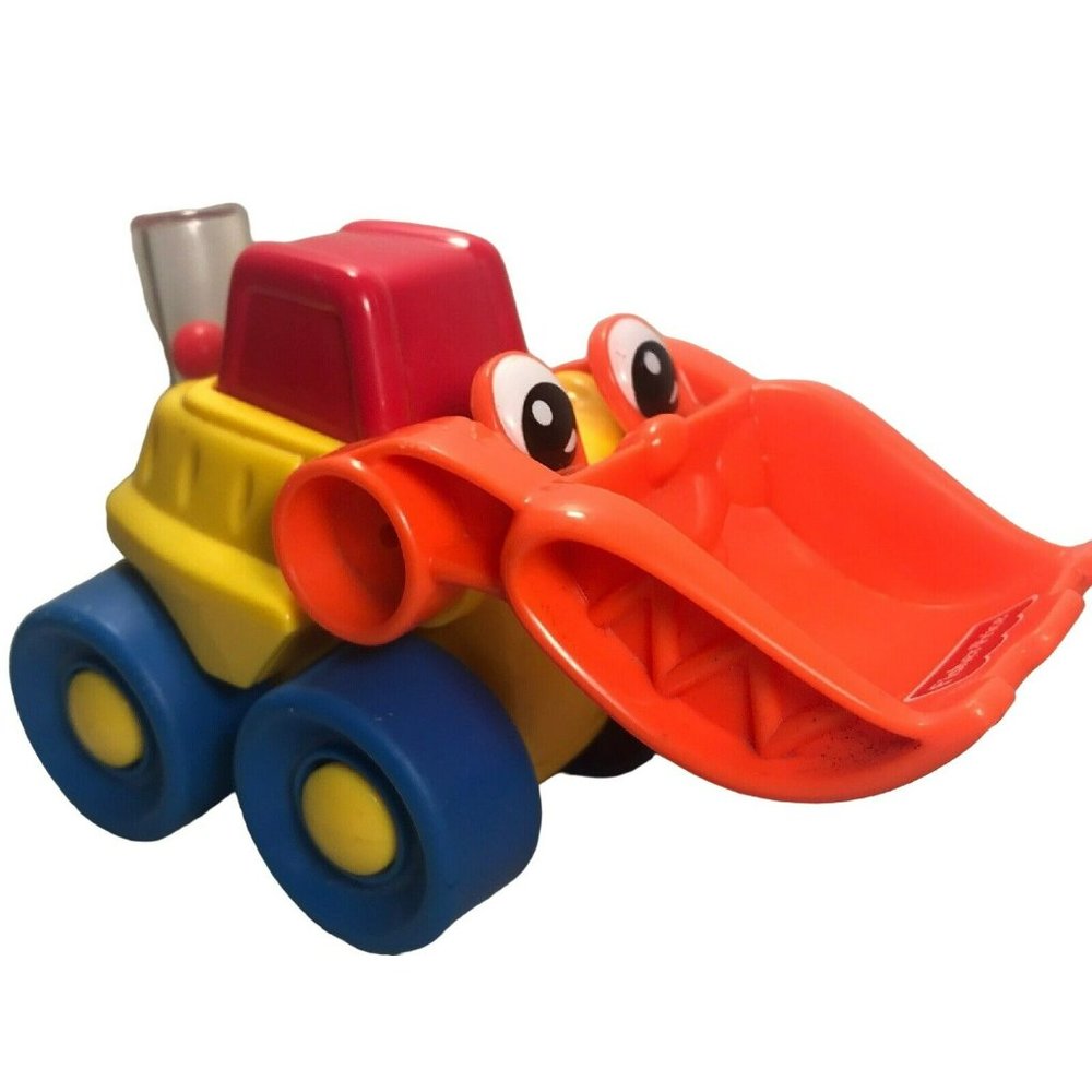 Vintage Fisher Price Toddler Construction Loader Yellow Orange Red Truck Squeaky